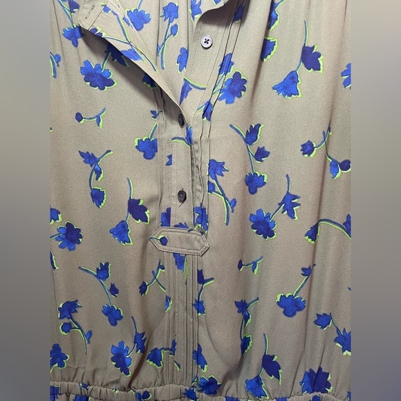 Banana Republic Floral French Shirtdress Lined with Pockets Olive Green Medium - Picture 7 of 12